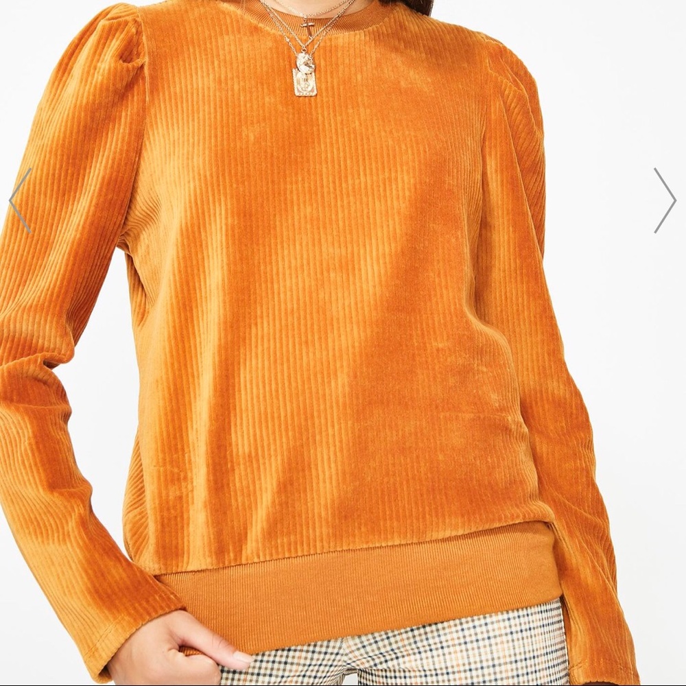 Mustard corduroy ruched sleeve top